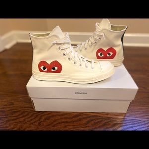 White Converse high tops worn once, like new